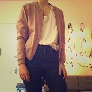 Pink rose sweat bomber jacket with zipper